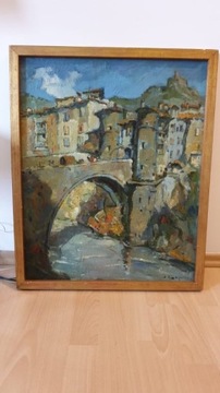Obraz  Joan Seguí ''Widok na miasto z mostem''