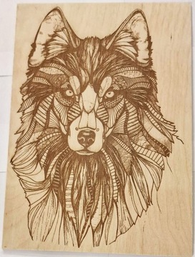 Drewniany obraz wilka ekologiczne rękodzieło
