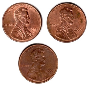 USA, 3 x 1cent 1998,2000,2000D KM#201b