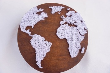Okrągła Mapa Świata String Art Rękodzieło 50cm