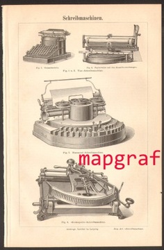 MASZYNY DO PISANIA litografia z 1888 roku ORYGINAŁ