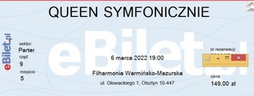 Bilet Queen symfonicznie Olsztyn 6.03.2022 godz.19