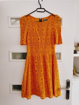Pomarańczowa sukienka 34 koronka ażur