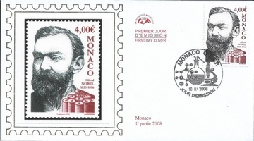 FDC Monako 2008 Alfred Nobel nauka chemia dynamit 