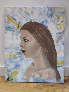Obraz ręcznie malowany kobieta akryl na płótnie