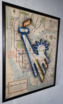 Plakat: New York Subway Map + Statue of Liberty