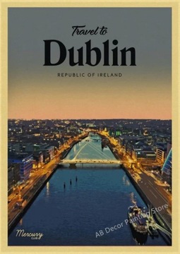 PIĘKNY plakat vintage DUBLIN Irlandia