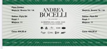 2x bilety koncert Andrea Bocelli 26.08.23r Chorzów