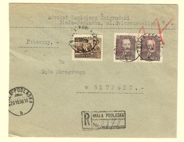Koperta z 1950r z 2 znaczkami. nr 522 i 513