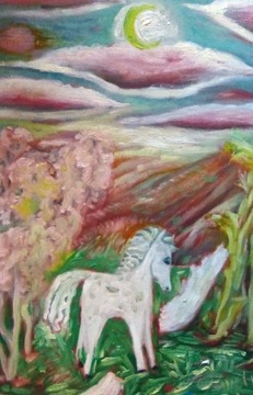 !!Olejny pegaz koń Goszczycka jesień bajkowy obraz