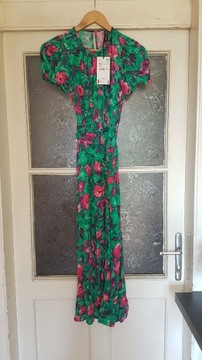Zielona sukienka w kwiaty Zara 100% wiskoza XS
