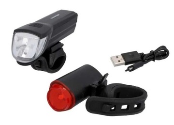 Oświetlenie rowerowe Fisher LED/USB 30 LUX zestaw