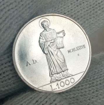 Srebrna moneta San Marino 1000 Lirów Ś.w Piotr