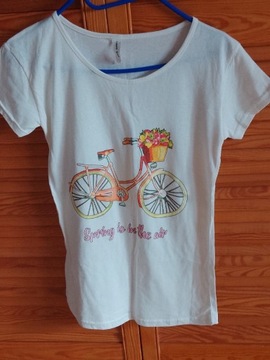 T-shirt damski z rowerem.