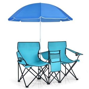 Podwójne Krzesło kempingowe z parasolem składane