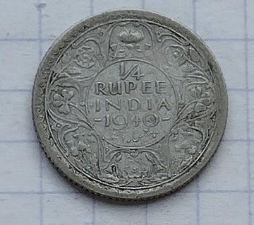 #376 Indie brytyjskie 1/4 rupii 1940 srebro 