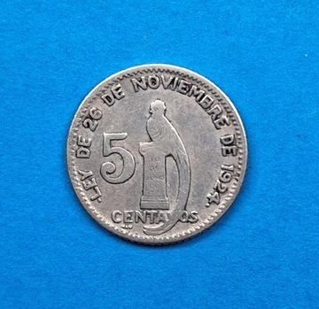 Gwatemala 5 centavo 1945, dobry stan, srebro 0,720