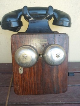 Piękny telefon Bell Phone obudowa drewno 1917 r.