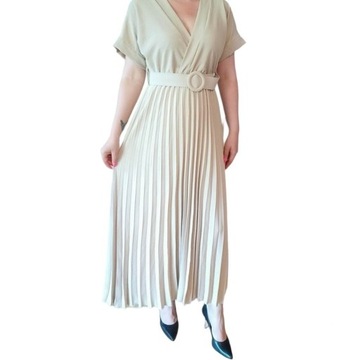 nowa sukienka długa plisowana maxi włoska beżowa