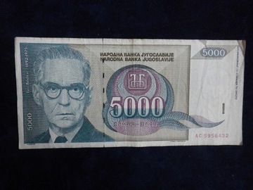 Jugosławia - 5 000 dinarów  - 1992 - seria AC  