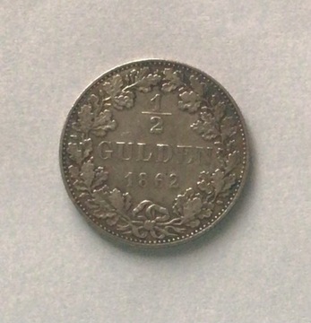 1/2 GULDEN NIEMCY FRANKFURT 1862 Ag