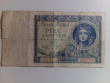 Banknot 5 złotych 1930 rok