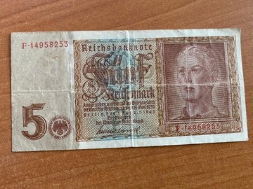 Niemcy - III Rzesza - BANKNOT - 5 Marek 1942