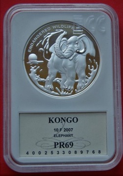 Słoń 10 Franków 2007 r.   - Kongo - GCN PR 69