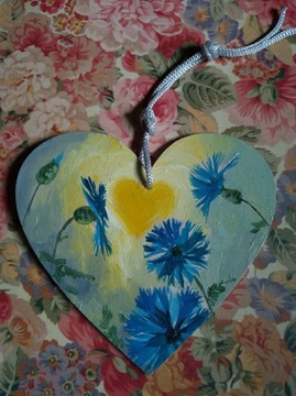 Serce kwiaty koniczyna obraz olejny handmade