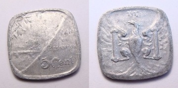 Francuska Moneta Alarmowa 5 centymów 1917 r.