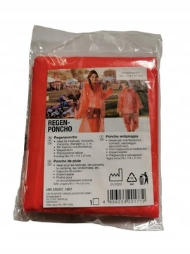 Poncho płaszcz przciwdeszczowy czerwony unisex