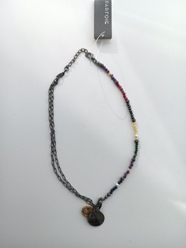 Czarny łańcuszek naszyjnik z kolorowymi kamieniami