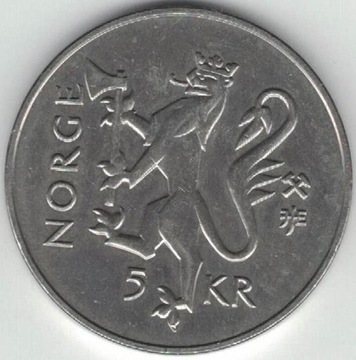 Norwegia 5 koron kroner 1997 Poczta 29,5 mm