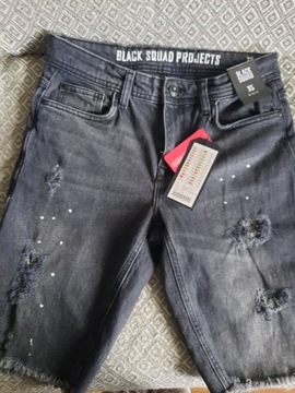 Spodnie czarne dżinsowe męskie do kolan (xs)