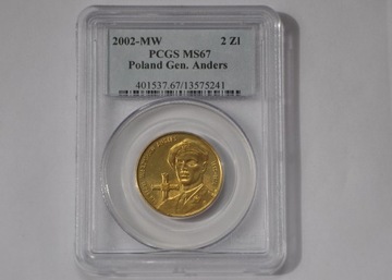 2 zł 2002 Gen.Anders PCGS MS67.Max świat