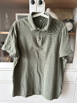 Koszulka polo slim fit L męska khaki zielona H&M