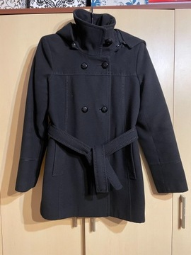 Płaszcz kurtka czarny z kapturem zimowy jesienny