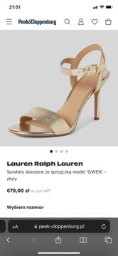 Ralph Lauren złote sandały szpilki Gwen 100% skóra