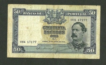 PORTUGALIA 50 ESCUDOS 1955 P#160a VF-