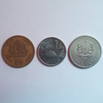 Monety Maroko 20 centym 1974 1/2 i 1 dirham 2012