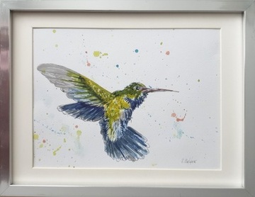 Obraz ręcznie malowany  "Ptak "+rama akwarela
