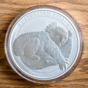 Koala 2012 moneta srebro 999 g próba 999,9 Ag