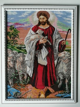Ręczny Haft Jezus Pasterz.
