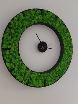 Zegar metalowy czarny , mech chrobotek 60 cm