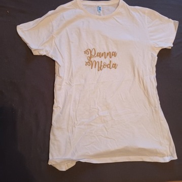 Biały T-shirt Panna Młoda koszulka z haftem XL
