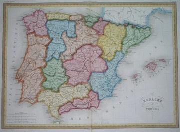1836 BIG oryginał MAPA HISZPANIA PORTUGALIA Madryt