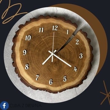 Dębowy zegar z plastra drewna 30 cm