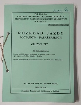 Służbowy Rozkład Jazdy Pociągów Lublin 2010