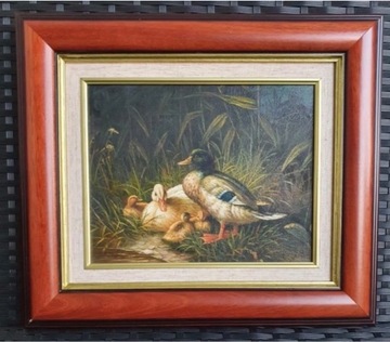 CUDNY obraz Kaczki sygnowany ręcznie malowany