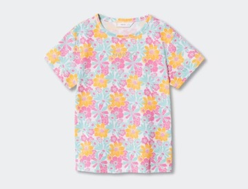 Mango kolorowa koszulka w kwiaty haftowane logo